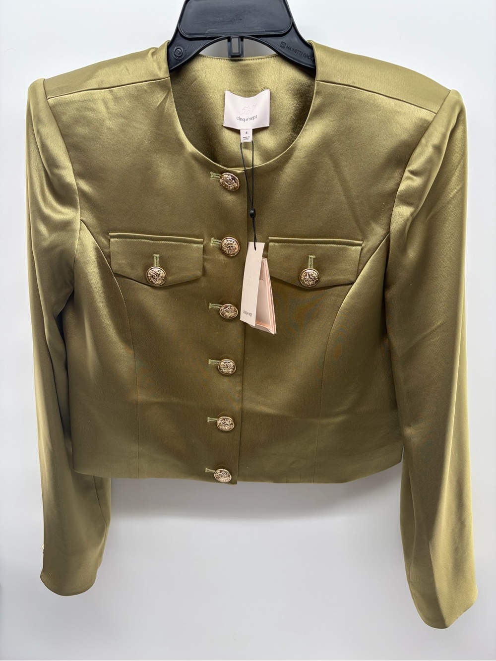 cinq a sept Rainier Agave Cropped Military Blazer Jacket with Gold Button Size 4